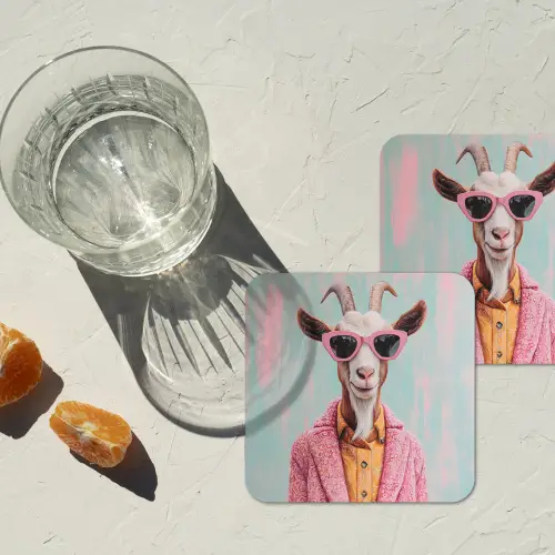Zonnebril - Roze - Geit - Horen onderzetter kurk middel -sfeer4