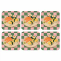 Sushi - Bord - Geblokt - Groen onderzetter kurk middel -3d