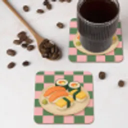 Sushi - Bord - Geblokt - Groen onderzetter kurk middel -sfeer2