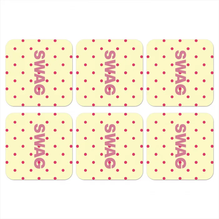 Swag - Roze - Stippen - Geel onderzetter kurk middel -3d