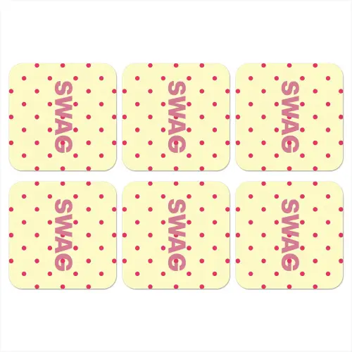 Swag - Roze - Stippen - Geel onderzetter kurk middel -3d