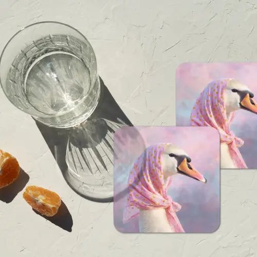 Zwaan - Sjaaltje - Pastelwolken onderzetter kurk middel -sfeer4