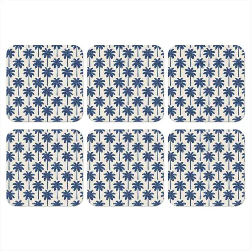 Symmetrisch - Palm - Blauw onderzetter kurk middel 366 -3d