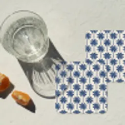 Symmetrisch - Palm - Blauw onderzetter kurk middel 366 -sfeer4
