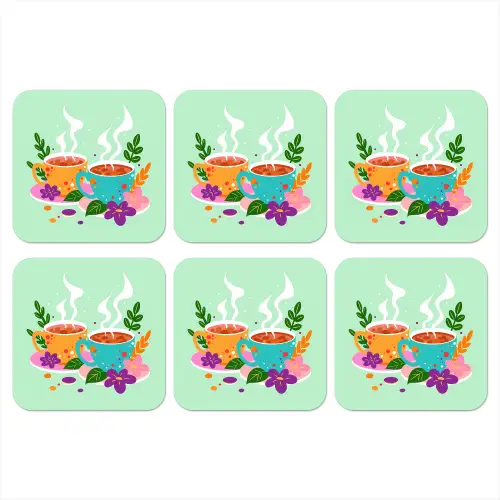 Thee - Illustratie - Kopjes - Bloemen onderzetter kurk middel -3d