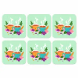 Thee - Illustratie - Kopjes - Bloemen onderzetter kurk middel -3d