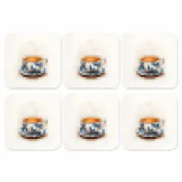 Theekop - Bladeren - Blauw onderzetter kurk middel -3d