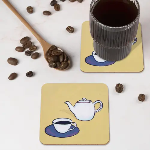 Theepot - Kopje - Beige - Illustratie onderzetter kurk middel -sfeer2