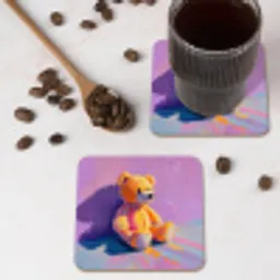 Teddybeer - Schaduw - Penseelstreken - Paars onderzetter kurk middel -sfeer2