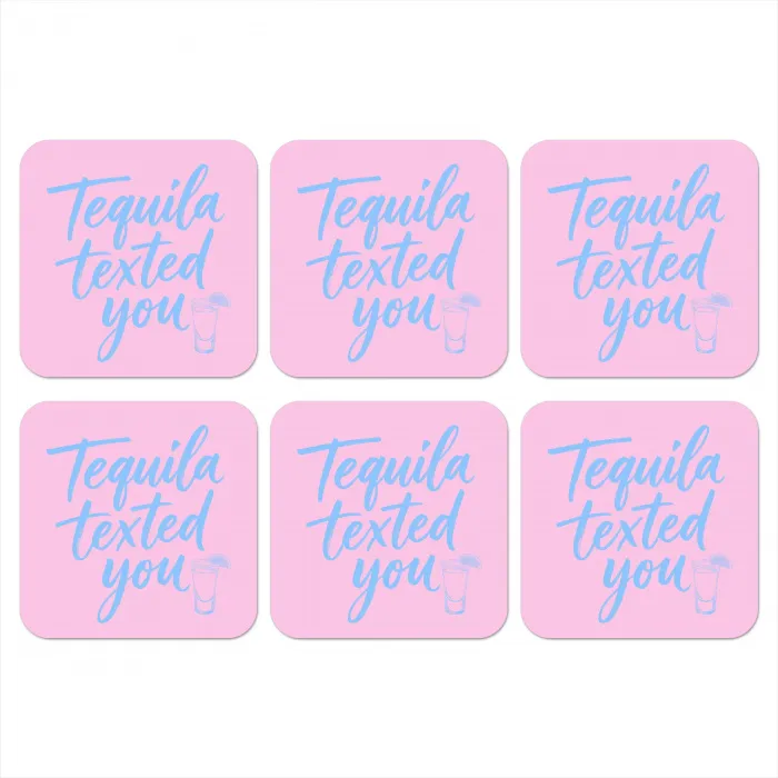 Tequila texted you - Roze - Blauw onderzetter kurk middel -3d