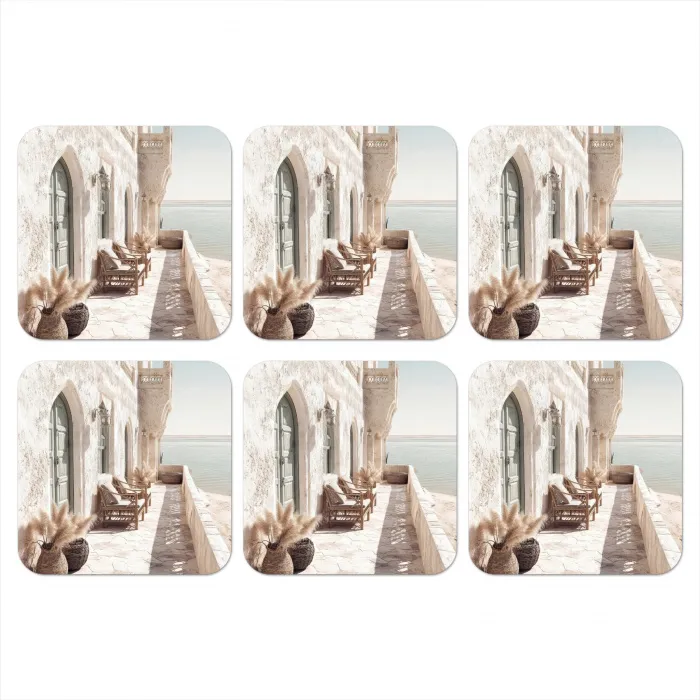Terras - Stoelen - Strand - Beige onderzetter kurk middel -3d