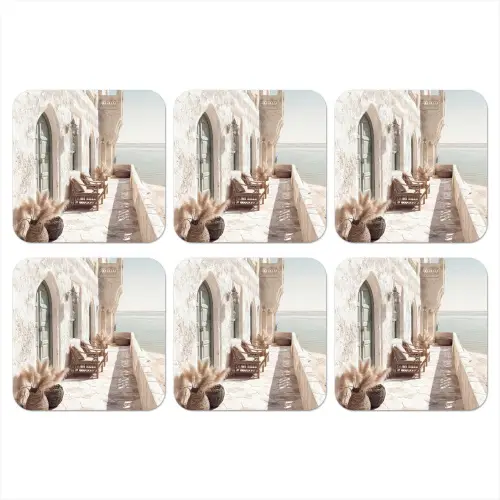 Terras - Stoelen - Strand - Beige onderzetter kurk middel -3d