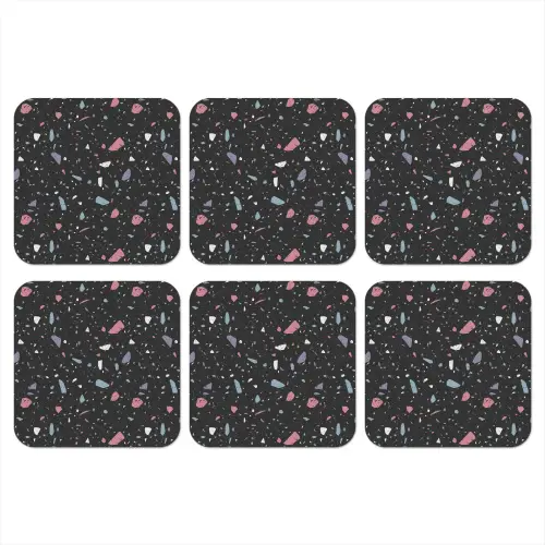 Terrazzo - Patroon - Zwart - Zacht onderzetter kurk middel 366 -3d