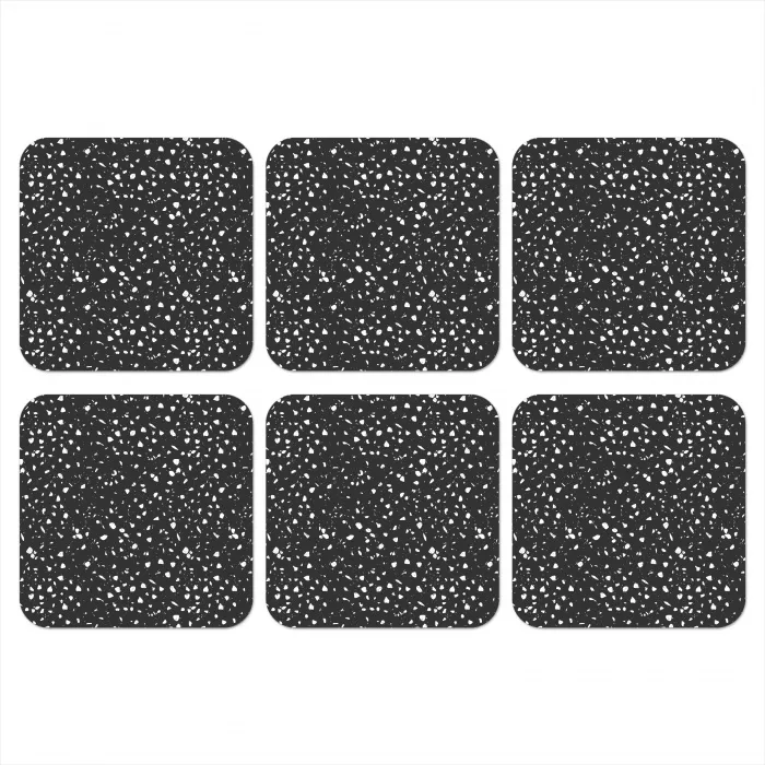 Terrazzo - Patroon - Zwart - Wit onderzetter kurk middel 366 -3d