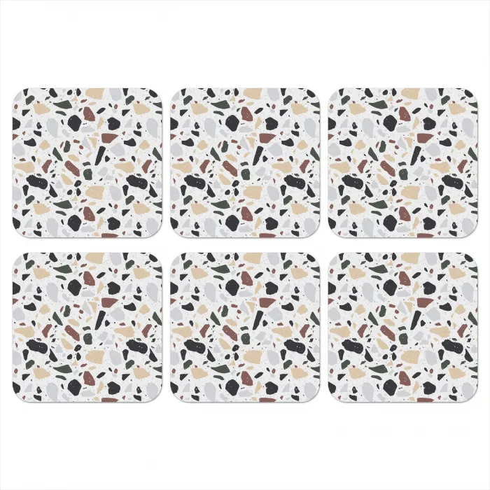Terrazzo - Patroon - Kleurrijk - Klei onderzetter kurk middel 366 -3d