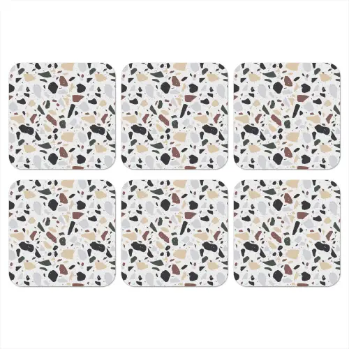 Terrazzo - Patroon - Kleurrijk - Klei onderzetter kurk middel 366 -3d