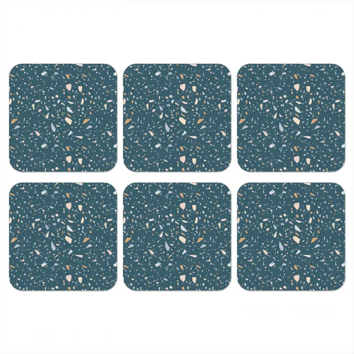Terrazzo - Patroon - Kleurrijk - Diep blauw onderzetter kurk middel 366 -3d