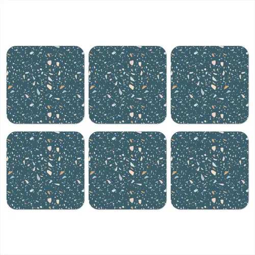 Terrazzo - Patroon - Kleurrijk - Diep blauw onderzetter kurk middel 366 -3d