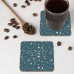 Terrazzo -  Patroon - Kleurrijk - Diep blauw onderzetter kurk middel 366 -sfeer2