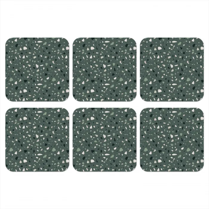 Terrazzo - Patroon - Kleurrijk - Groen onderzetter kurk middel 366 -3d