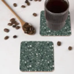 Terrazzo -  Patroon - Kleurrijk - Groen onderzetter kurk middel 366 -sfeer2