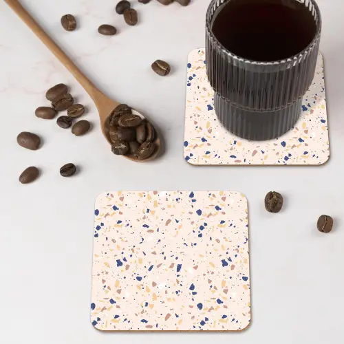 Terrazzo - Patroon - Kleurrijk - Indigo onderzetter kurk middel 366 -sfeer2