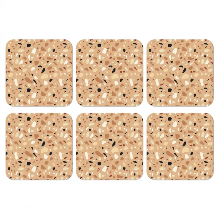 Terrazzo - Patroon - Kleurrijk - Oranje onderzetter kurk middel 366 -3d