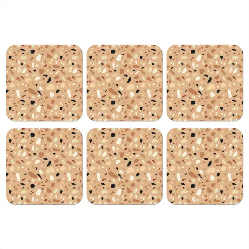 Terrazzo - Patroon - Kleurrijk - Oranje onderzetter kurk middel 366 -3d