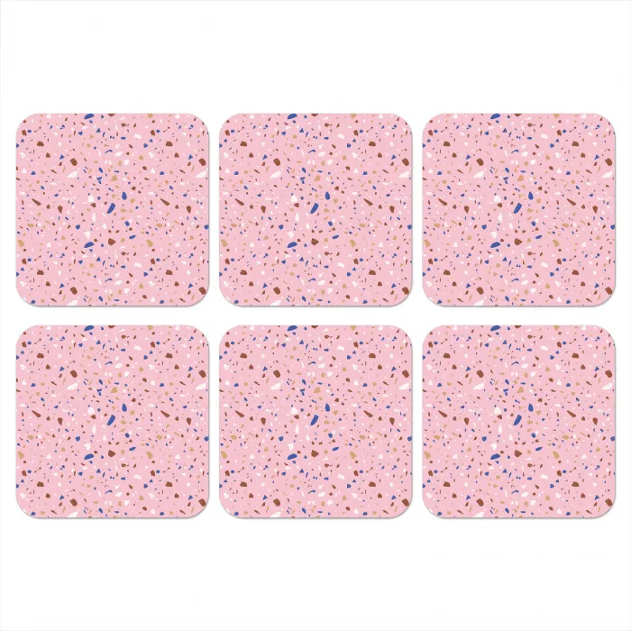 Terrazzo - Patroon - Kleurrijk - Roze onderzetter kurk middel 366 -3d