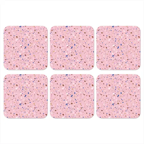 Terrazzo - Patroon - Kleurrijk - Roze onderzetter kurk middel 366 -3d