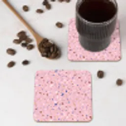 Terrazzo -  Patroon - Kleurrijk - Roze onderzetter kurk middel 366 -sfeer2