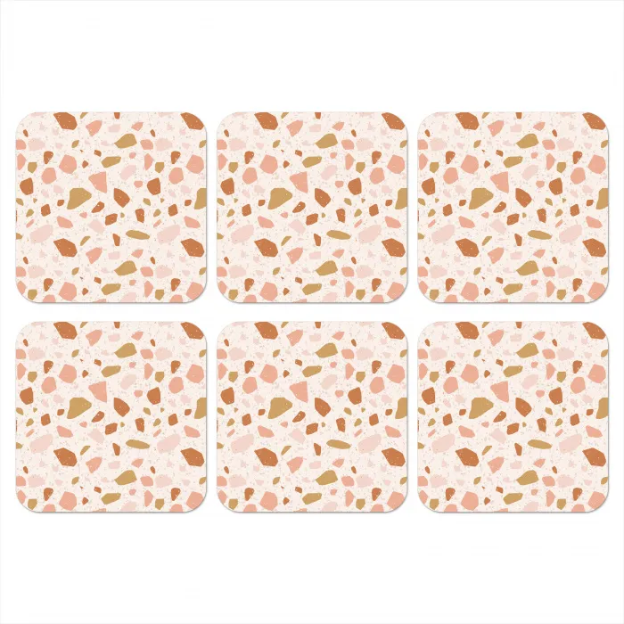 Terrazzo - Patroon - Kleurrijk - Zalm onderzetter kurk middel 366 -3d