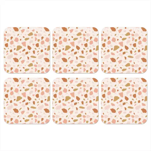 Terrazzo - Patroon - Kleurrijk - Zalm onderzetter kurk middel 366 -3d
