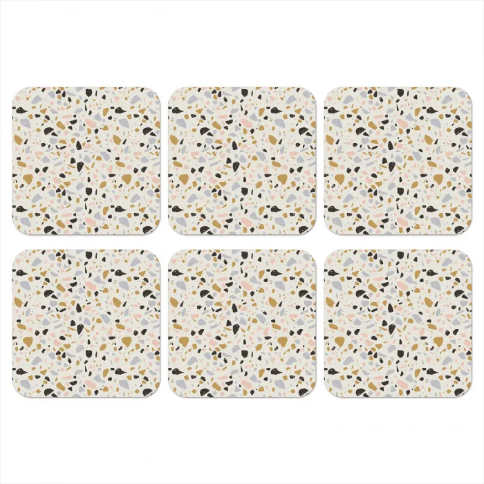 Terrazzo - Patroon - Neutraal - Zacht - Multi onderzetter kurk middel 366 -3d