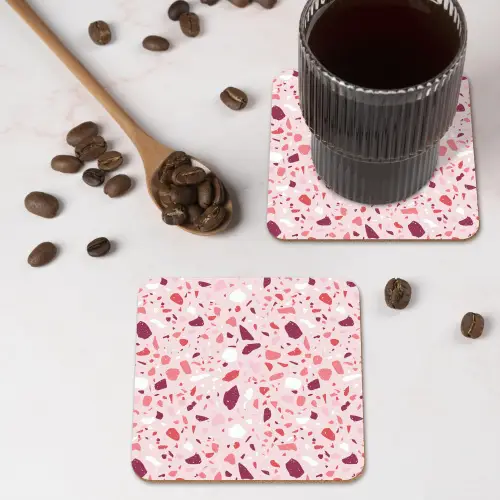 Terrazzo - Patroon - Roze onderzetter kurk middel 366 -sfeer2