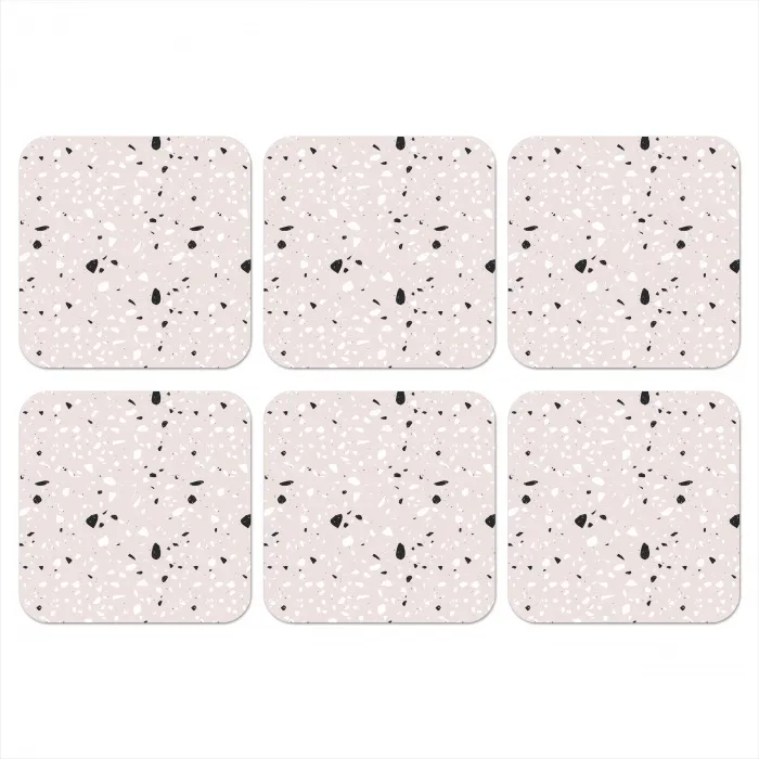 Terrazzo - Patroon - Zacht - Zwart - Wit onderzetter kurk middel 366 -3d