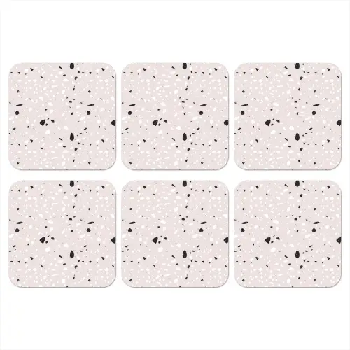 Terrazzo - Patroon - Zacht - Zwart - Wit onderzetter kurk middel 366 -3d