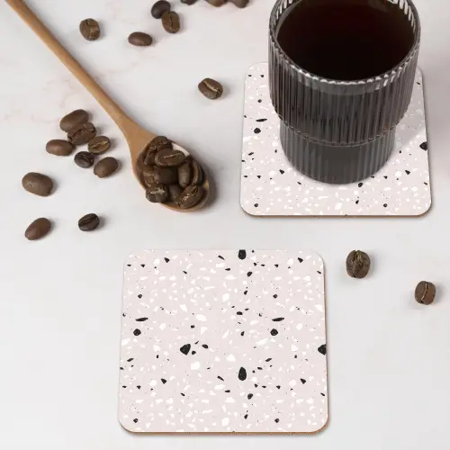 Terrazzo - Patroon - Zacht - Zwart - Wit onderzetter kurk middel 366 -sfeer2