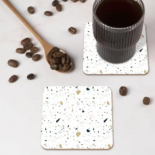 Terrazzo - Patroon - Wit - Neutraal onderzetter kurk middel 366 -sfeer2
