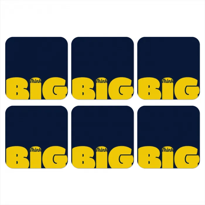 Think big - Blauw - Geel onderzetter kurk middel -3d