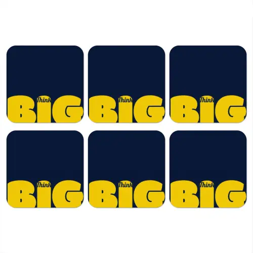 Think big - Blauw - Geel onderzetter kurk middel -3d