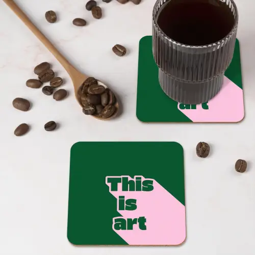 This is art - Schaduw - Roze onderzetter kurk middel -sfeer2