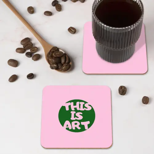 This is art - Tekst - Cirkel - Groen onderzetter kurk middel -sfeer2