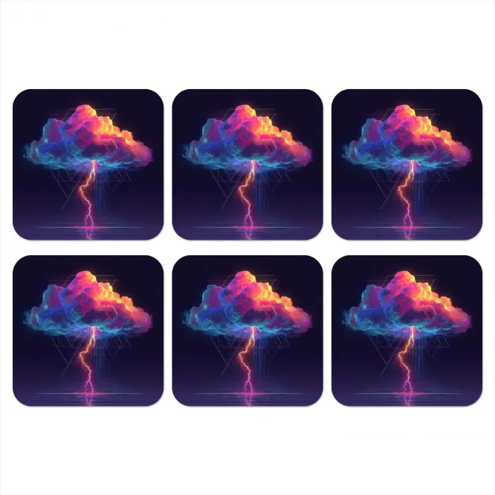 Donderwolk - Bliksemschicht - Licht - Blauw onderzetter kurk middel -3d