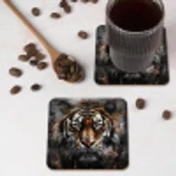 Tijger - Dieren - Portret - Luxe - Zwart onderzetter kurk middel -sfeer2