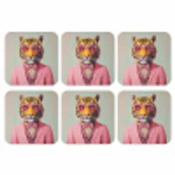 Tijger - Strik - Jasje - Roze onderzetter kurk middel -3d