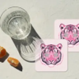 Tijger - Glitterzonnebril - Roze onderzetter kurk middel -sfeer4