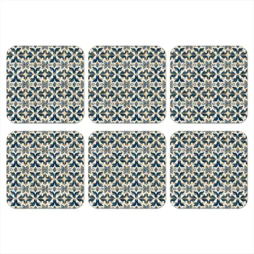 Tegel - Patroon - Blauw - Beige onderzetter kurk middel 366 -3d