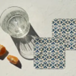 Tegel - Patroon - Blauw - Beige onderzetter kurk middel 366 -sfeer4