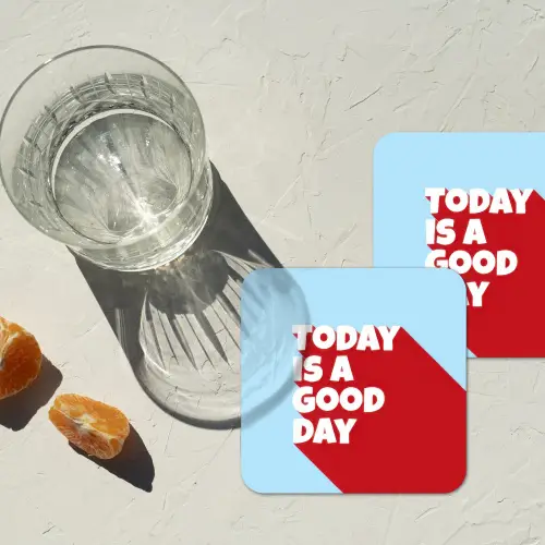Today is a good day - Rood - lichtblauw onderzetter kurk middel -sfeer4